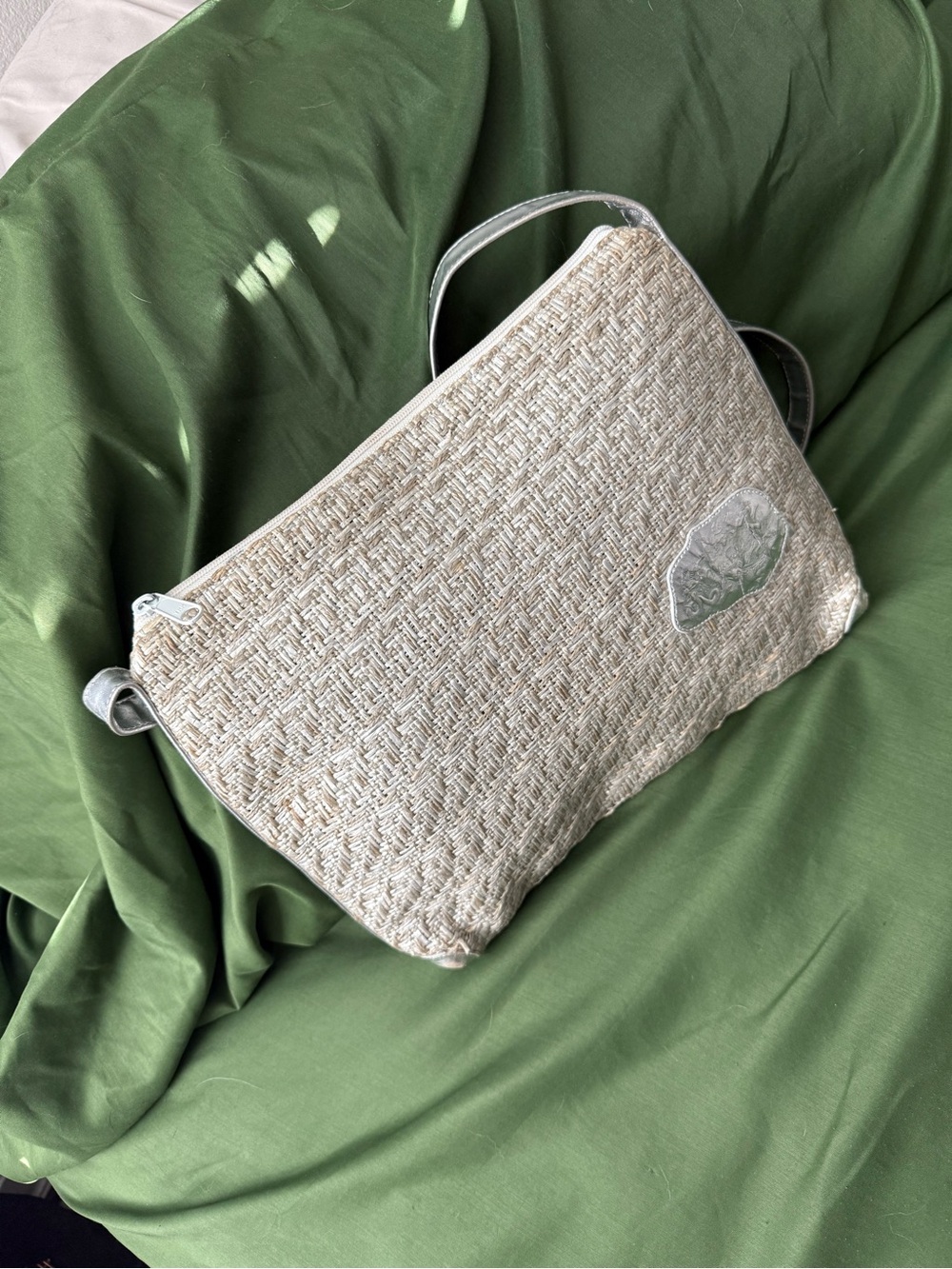 Carlos Falchi Vintage Y2K Metallic Silver Woven Leather Shoulder Bag